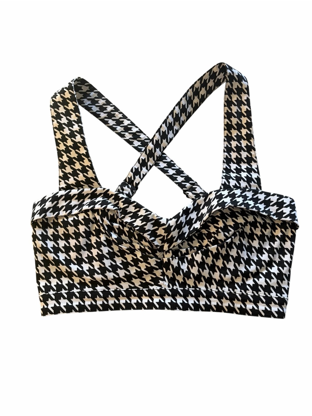 Traci Lords Allison Crop Top Black & White Houndstooth Crossback